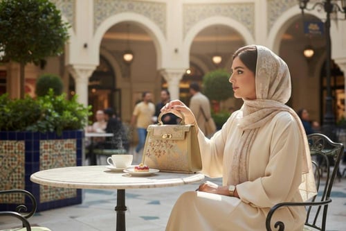 شنطة يد أنيقة متوسطة ذهبية حرير وجلد طبيعي