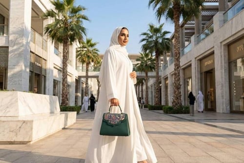 شنطة يد متوسطة خضراء حرير وجلد طبيعي