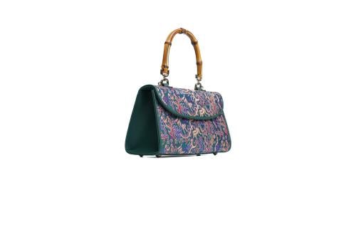 شنطة يد صغيرة خضراء حرير وجلد طبيعي وخشب البامبو