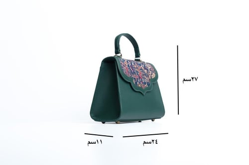 شنطة يد متوسطة خضراء حرير وجلد طبيعي