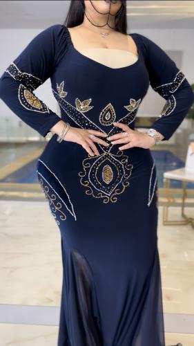 فستان كحلي فتحات شيفون كرستال