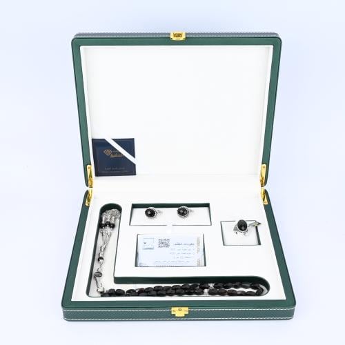 Men's gift set | Prayer beads, ring, and onyx cufflink, 925 silver