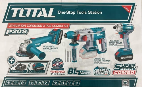 طقم دريل توتال مع بطاريتين وشاحن وصاروخ 4.5 بوصة