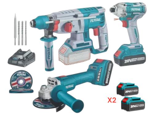 طقم دريل توتال مع بطاريتين وشاحن وصاروخ 4.5 بوصة