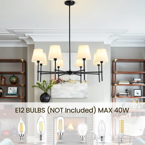 ثريا بيضاء وإطار معدني أسود مكونة من 4+8 قطع إضاءة