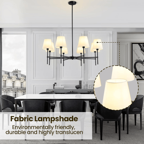 ثريا بيضاء وإطار معدني أسود مكونة من 4+8 قطع إضاءة