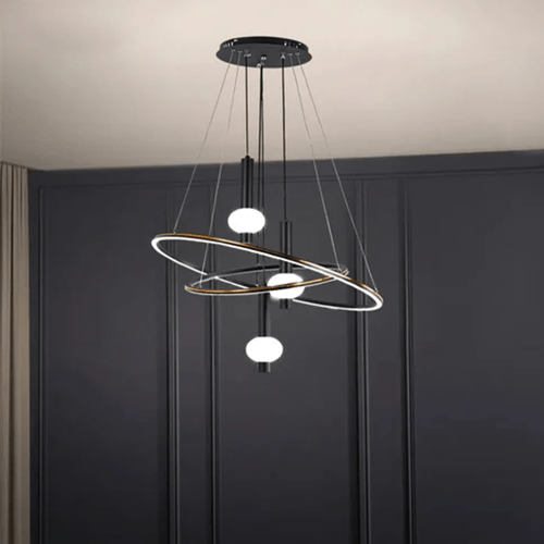 ثريا ليد مودرن بتصميم حلقات متداخلة، بإضاءة ثلاثية...