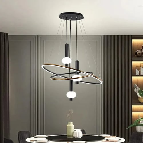 ثريا ليد مودرن بتصميم حلقات متداخلة، بإضاءة ثلاثية...