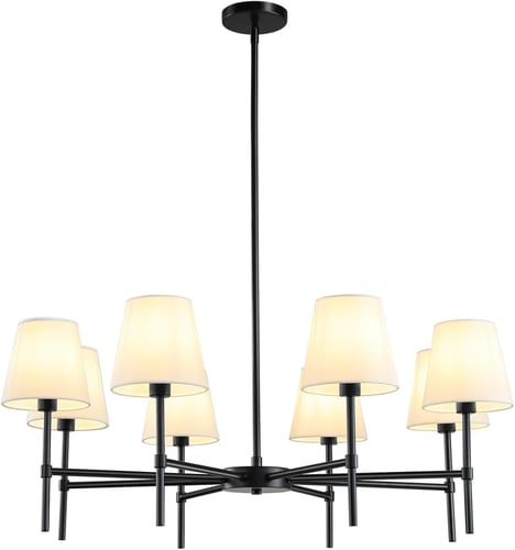 ثريا بيضاء وإطار معدني أسود مكونة من 4+8 قطع إضاءة