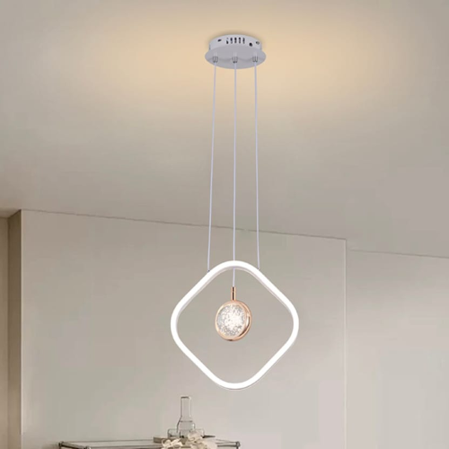 ثريا LED معلقة بتصميم هندسي - إطار مضيء مع كرة كري...