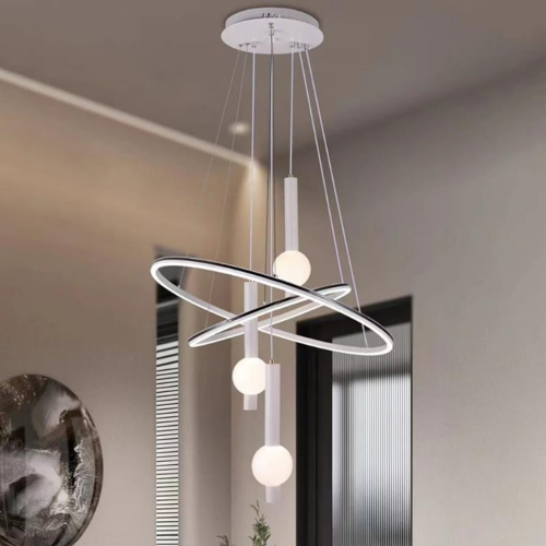 ثريا ليد مودرن بتصميم حلقات متداخلة، بإضاءة ثلاثية...