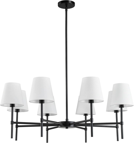 ثريا بيضاء وإطار معدني أسود مكونة من 4+8 قطع إضاءة