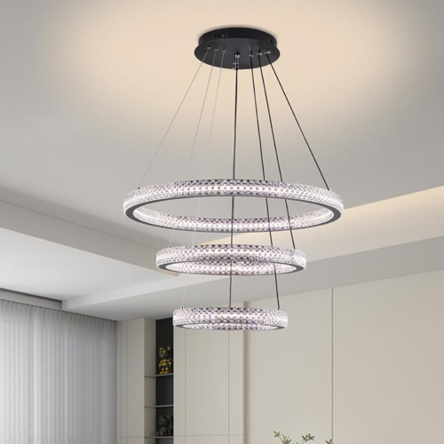 ثريا LED بثلاث حلقات كريستالية مضيئة - إضاءة بثلاث...