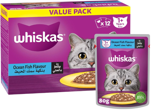 ويسكاس طعام جاف للقطط سمك المحيط بالجيلي - 12 حبة...