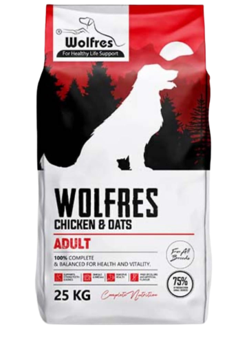 ولفريس اكل كلاب البالغة جاف بالدجاج والشوفان 25 كغ