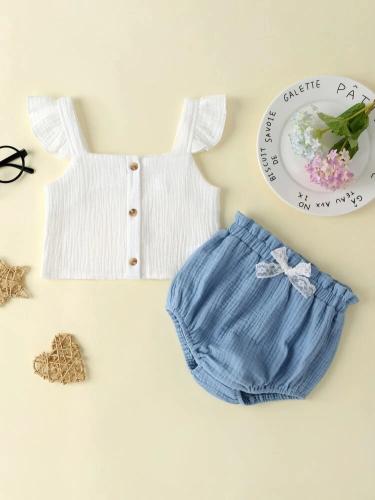 طقم بناتي بشورت أزرق