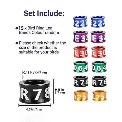 حجل خاتم ساق للطائر عدد 15 قطعه متعدد الألوان / 8...