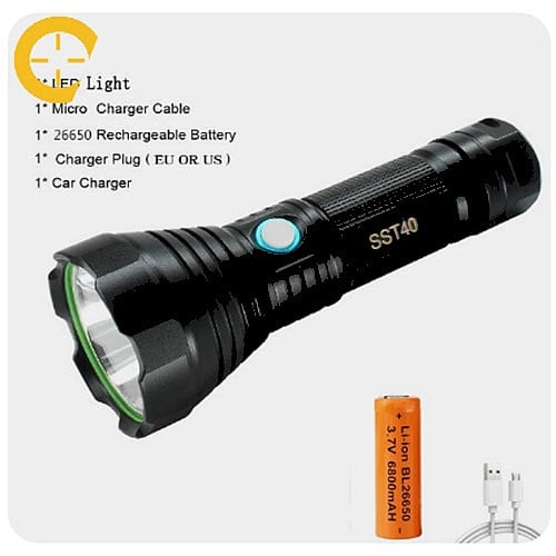 مصباح يدوي SST40 LED قوي للغاية مع بطارية مدمجة