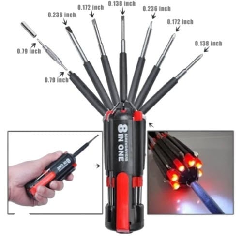 مفك براغي متعدد الاستخدامات 8 في 1 مزود بمصباح