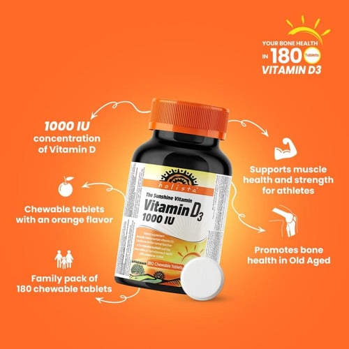 هوليستا فيتامين د3 - 1000 وحدة دولية - 180 قرص قاب...