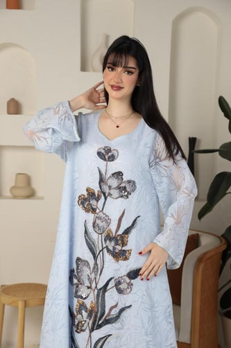 جلابيه نسائيه بلوكار على تطوير انيقه لون سماوي