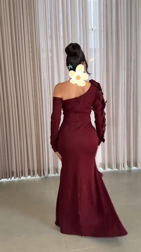 فستان سهره نسائي كريب باربي لون عودي