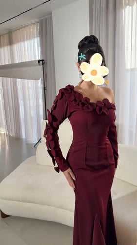 فستان سهره نسائي كريب باربي لون عودي