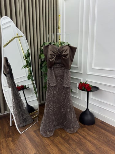 فستان سهره نسائي دانتيل لون بني