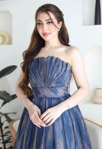فستان سهره نسائي من البلوكار كلوش لون كحلي على بتر...