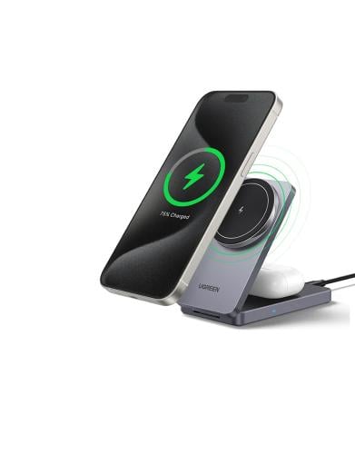 Wireless magnetic charging platform 2 in 1 from UGREEN W528 | for iPhone and EarPods | foldable | gray