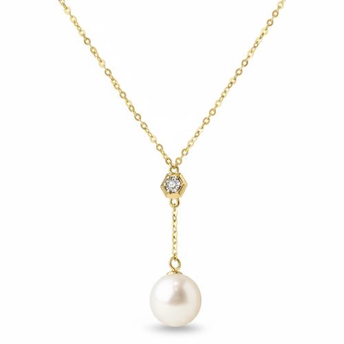 عقد لؤلؤ و الماس تصميم سداسي منسدل بوزن 0.015 قيرا...