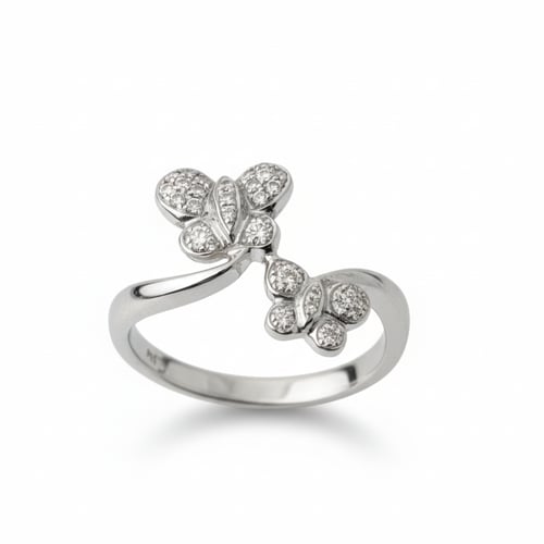 خاتم الماس فراشة مزدوجة مرصعة أنيقة