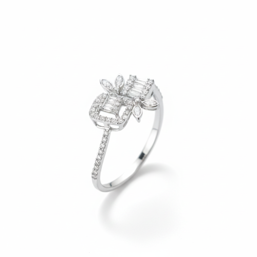 خاتم الماس هندسي فاخر بتصميم ماركيز وزخارف فنية