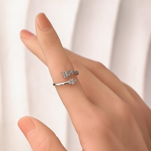 خاتم الماس عصري هندسي مفتوح