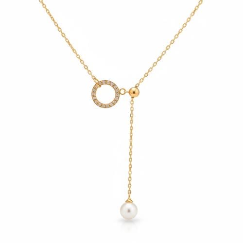 عقد لؤلؤ و الماس تصميم ناعم منسدل بوزن 0.43 قيراط