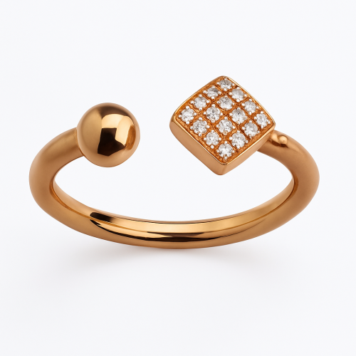 خاتم ألماس مربع روز قولد مفتوح بتصميم عصري