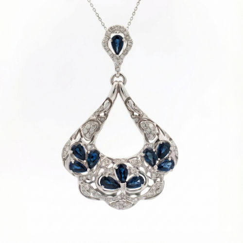 عقد الماس فخم بتصميم دمعه وحجر زفير ازرق