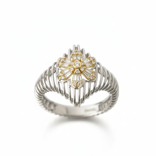 خاتم الماس تصميم زهرة كلاسيكي فخم