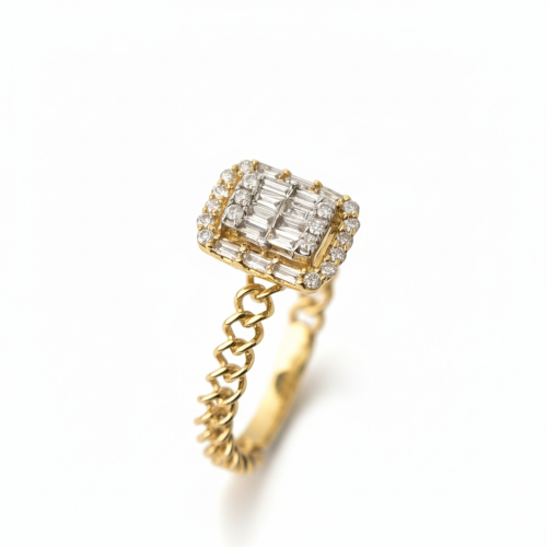 خاتم الماس مربع باجيت مرصع أنيق