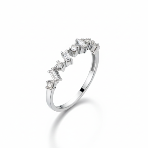 خاتم الماس عصري متموج بتصميم هندسي