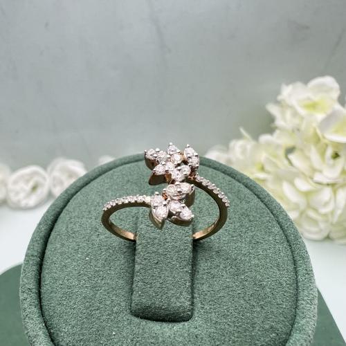 خاتم ألماس مفتوح ذهب أصفر بتصميم زهري فخم