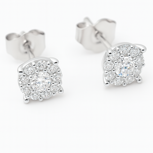 حلق الماس ناعم بتصميم هالو دائري بوزن 0.38 قيراط