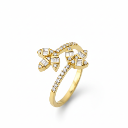 خاتم الماس مفتوح فاخر بتصميم ورقي مزدوج