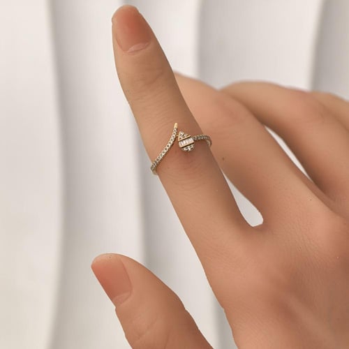 خاتم الماس دمعة باجيت مفتوح