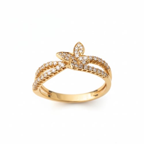 خاتم الماس فراشة مركزية بذراع مزدوج مرصع