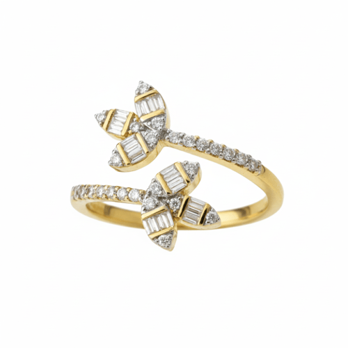 خاتم الماس مفتوح فاخر بتصميم ورقي مزدوج