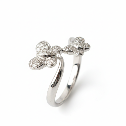 خاتم الماس فراشة مزدوجة مرصعة أنيقة