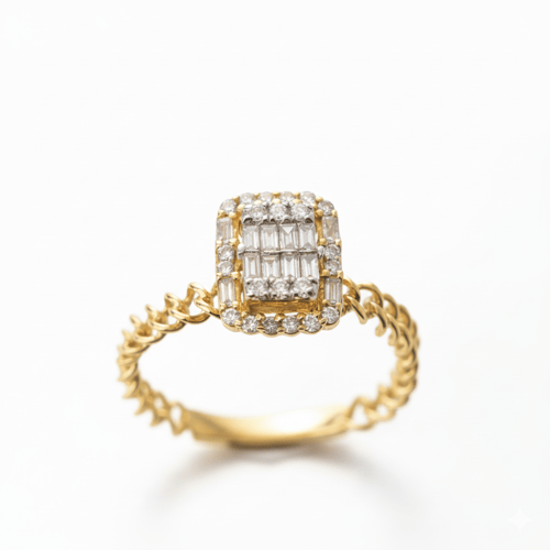 خاتم الماس مربع باجيت مرصع أنيق