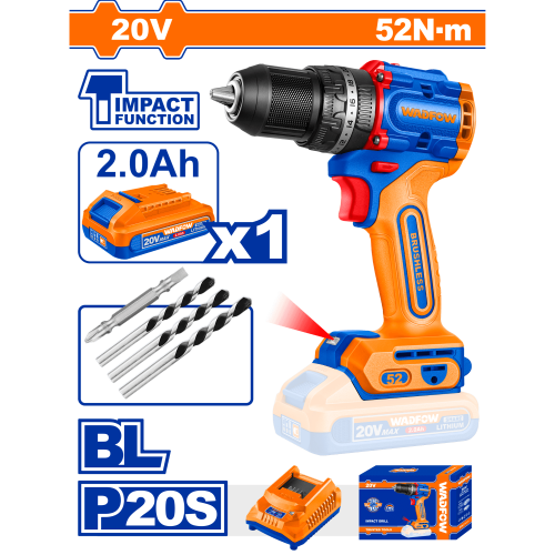 20-volt battery drill 52N-m battery and charger br...