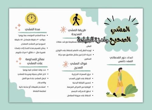 مطوية المشي الصحيح - تربية بدنية صف خامس
